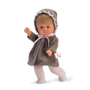 20cm lalka Bomboncin w szarej kurtce z kapturem, blond włosami i niebiesko-szarymi oczami, marki Asivil - Gra