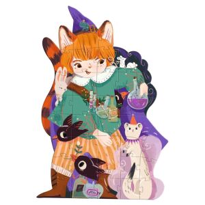Djeco Pio a varázsló óriás kirakós, 36 darabos, egy aranyos macskaszerű karaktert ábrázol varázsló jelmezben - Puzzle