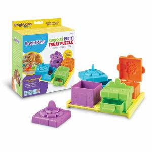 Brightkins Petrecere Surpriză Puzzle pentru recompense pentru câini, puzzle interactiv pentru câini, 4 compartimente pentru recompense, colorat, distractiv, stimulativ - Jucării pentru câini