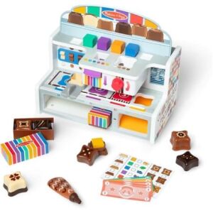 Melissa & Doug Set de joacă din lemn Fabrica de ciocolată, joacă de-a magazinul, jucărie pentru copii, fabricarea ciocolatei, magazin de joacă, joacă de rol, bucătărie pentru copii - Bucatarie pentru copii