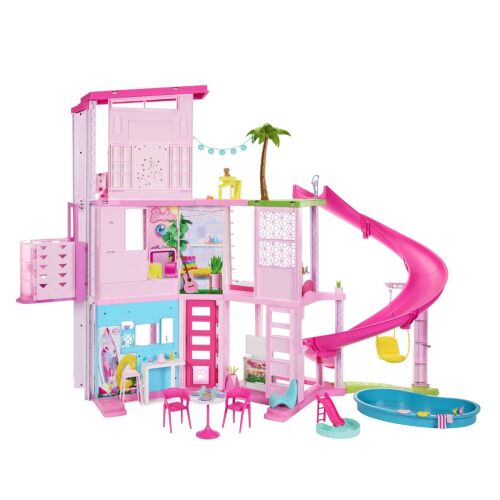 Barbie Dreamhouse Casa De Vis, egy nagy rózsaszín babaház csúszdával, medencével és hintaágyal - Babaház
