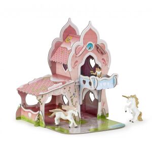 Papo Mini Prinzessinnen-Schloss Spielset, zusammengebautes Pappschloss mit Einhornfiguren - Puppenhaus