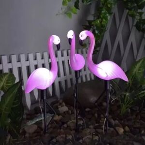 3 darabos rózsaszín flamingó napelemes kerti lámpa szett, mindegyik 2 LED-es, tökéletes kültéri dekorációhoz - Gardlov