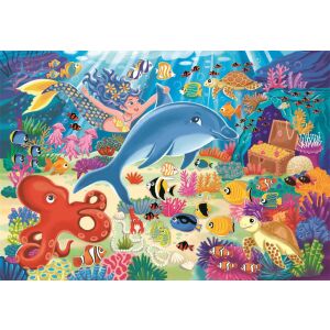 Ócean Undersea Fun 30 darabos puzzle, Clementoni SuperColor, melyen egy sellő, delfin, polip és más tengeri élőlények láthatók - Clementoni Puzzle