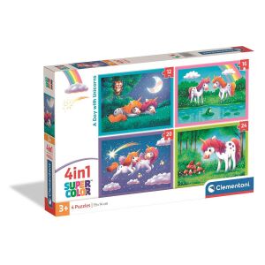 Clementoni Unikornis One Day 4 în 1 puzzle, 4 puzzle într-o cutie, 12, 16, 20 și 24 piese - Clementoni Puzzle