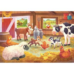 Puzzle Clementoni Farm Family 2x20 piese, cu o ilustrație colorată a animalelor de la fermă într-un grajd - Clementoni Puzzle