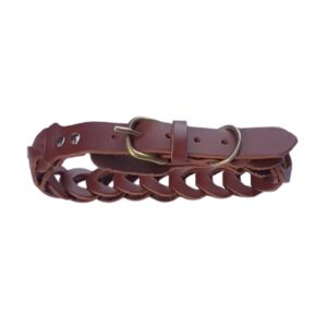 Zgarda maro impletita, din piele naturala, pentru caini 60X3 cm 126131807 - Coliere pentru animale de companie