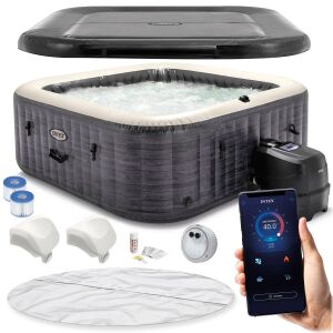 Jacuzzi pătrat gonflabil cu hidromasaj 6 persoane 196x71 cm accesorii premium intex 28452