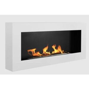 Közelkép egy fehér falra szerelt biokandallóról lángokkal - Bysil