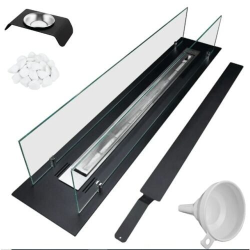 Einbaubioethanolkamin INSERT 100 cm mit Glas, Dekosteinen, Trichter und Aromatherapiebehälter