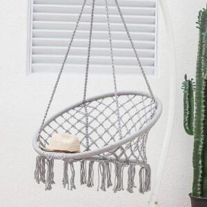 Scaun suspendat gri cu franjuri, perfect pentru relaxare în curtea ta sau pe terasă - Bavete, șervețele pentru bebe și Fotolii suspendate