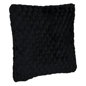 Perna decorativă neagră cu textură de blană și model cu dungi în relief, 60x60 cm - Design interior