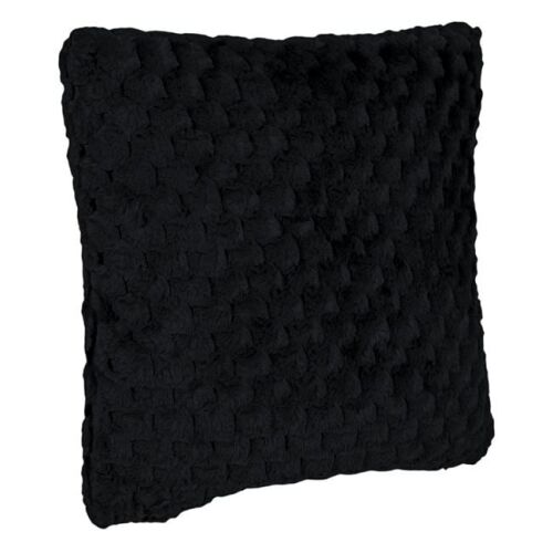Perna decorativă neagră cu textură de blană și model cu dungi în relief, 60x60 cm