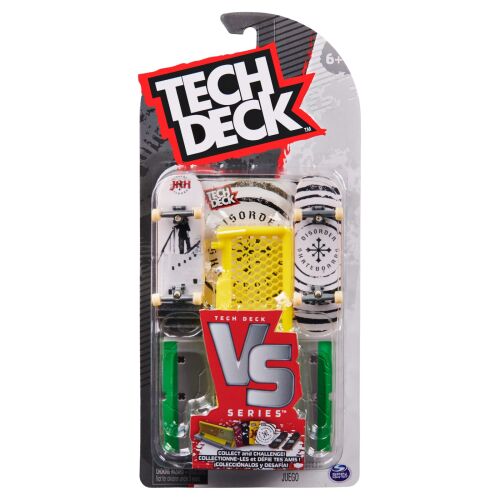 Tech Deck Versus Series ujjdeszka szett Disorder gördeszkával, két ujjdeszkát, egy utcai akadályt és kihívásokat tartalmazó kártyákat tartalmaz