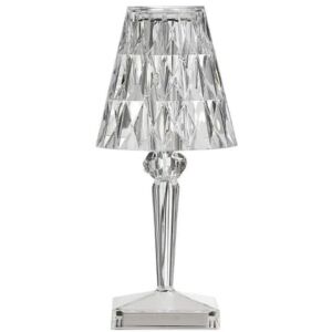 Kristály asztali lámpa, S DEPOT®, talppal, 3 színhőmérséklet, érintésvezérlés, USB újratölthető, modern akril