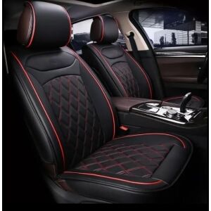 Huse pentru scaune auto negre și roșii, scaune față, piele ecologică, set de 2, model diamant - Huse pentru scaune auto