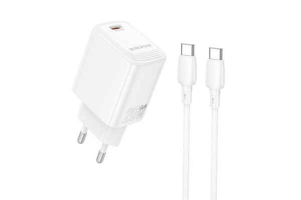 BOROFONE BN26 FUENTE SCHNELLLADEGERÄT (TYP-C) PD 20W MIT TYPE-C/TYPE-C KABEL WEISS