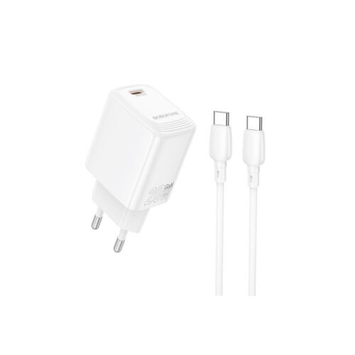 BOROFONE BN26 FUENTE HÁLÓZATI GYORSTÖLTŐ (TYPE-C) PD 20W TYPE-C/TYPE-C KÁBELLEL FEHÉR