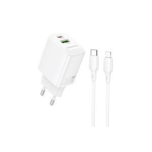 BOROFONE BN29 FUENTE NETWORK SCHNELLLADEGERÄT (USB - TYP-C) QC3.0 + PD 30W MIT TYP-C/LIGHTNING-KABEL WEISS 126177372 - Borofone