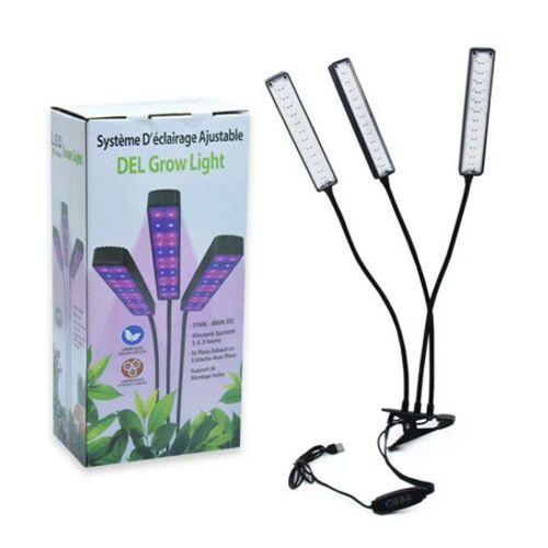 DEL Лампа за отглеждане, 3-раменна регулируема LED лампа за отглеждане с USB захранване, за стайни растения, разсад и резници