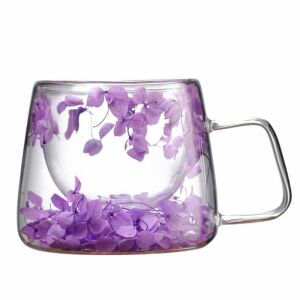 Kubek z suszonymi kwiatami, podwójne ścianki, szkło borokrzemianowe, izolacja termiczna, hortensja, 180 ml 126177652 - Ecarla