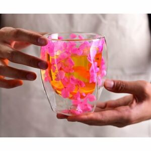 Doppelwandiges Glas mit rosa Hortensienblüten, 250 ml - Gläser
