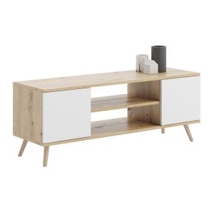 Focus 155 cm TV-Schrank in Artisan Eiche und Weiß, Wohnzimmermöbel, modernes Design, skandinavischer Stil, mit Regalen und Schränken - Wohnzimmermöbel