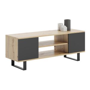 Focus 155 cm TV-Schrank mit schwarzen Metallbeinen, offenem Regal und zwei Türen, Artisan Eiche Schwarz - TV- und Medienaufbewahrungsmöbel