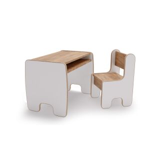 Set masa și scaun pentru copii Timi în culoare alb și stejar craft auriu, MDF, perfect pentru camera copiilor, sala de joacă sau studiu - Scaunele si masute pentru copii