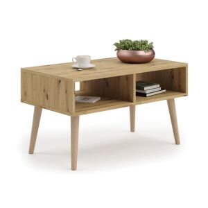 Sandi Couchtisch mit Regal, mit modernem Design, Holzplatte und Beinen - Couchtische