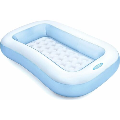 Intex 57403 inflatable baby pool, light blue and white, angled view