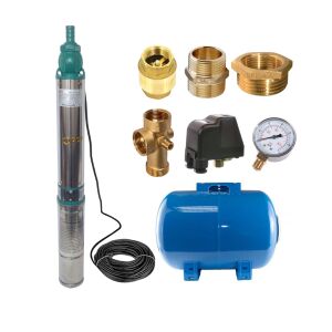 Kit complet hidrofor, Pompa submersibila de apa curata 1500 W, 8 turbine, Cablu alimentare 15 Metri, Bazin hidrofor 50 Litri, accesorii incluse 126201272 - DDT