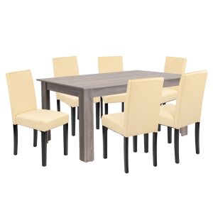 Leziter Leon 6+1 étkezőgarnitúra, yorki tölgy asztal bézs székekkel - Leziter