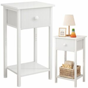 Biely nočný stolík so zásuvkou a policou, nábytok do spálne - Policové skrine