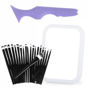 22 részes sminkkészlet, LED-es tükör és USB-töltés, 20 antiallergén ecset és többfunkciós 5 az 1-ben szilikon szemceruza-stencil