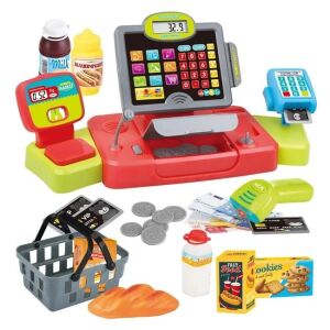Játék pénztárgép, hanggal és fénnyel, 23 darabot tartalmaz, 48x18x26cm, több színű