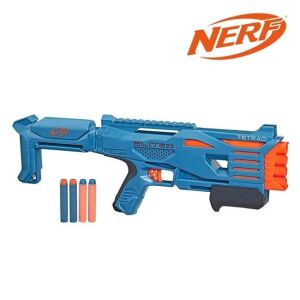 Nerf Elite 2.0 Tetrad QS-4 blaster, albastru și portocaliu, cu 4 săgeți, pentru copii de 8 ani și peste - Nerf Arme de jucărie, gloante