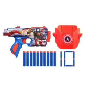 Nerf INK Marvel Amerika Kapitány játékpisztoly 10 nyílvesszővel, piros és kék játékpisztoly Amerika Kapitány mintával, tokot tartalmaz - Nerf