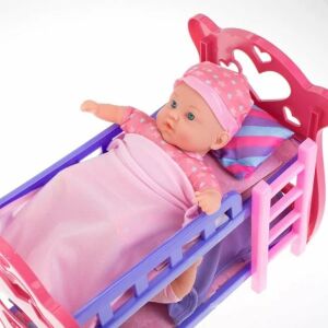 Játékkészlet emeletes ággyal és 2 babával, tartozékokkal, 2+ éves kortól, 56x25x41cm, több színű, sokszínű