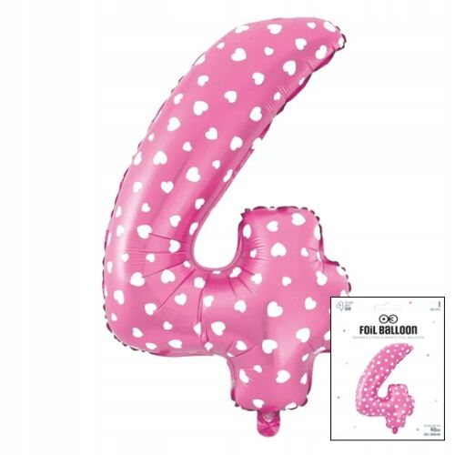 FOOL BALLON DIGITAL 4 DIGITAL 4 PUSH rózsaszín pöttyökkel szülinapi bulira 40cm 126232195 - Otthon és kert