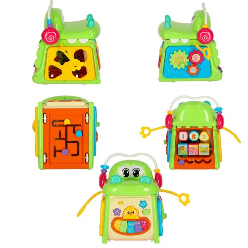 Educational sorting cube with piano crocodile 4in1