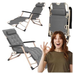 Springos Folding Garden Lounger with Adjustable Footrest - Grey
