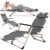 Collage of Springos grey foldable garden lounger with and without cushion, lifestyle