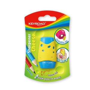 Keyroad Cheese Sharpener, two-hole pencil sharpener with a protective lid, yellow and blue - Keyroad