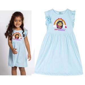Netflix Gabby's Dollhouse svijetloplava ljetna haljina za djevojčice, 3-4 godine, s likom Gabby i sloganom 'Just Chillin', kolaž. - Moda i odjeća