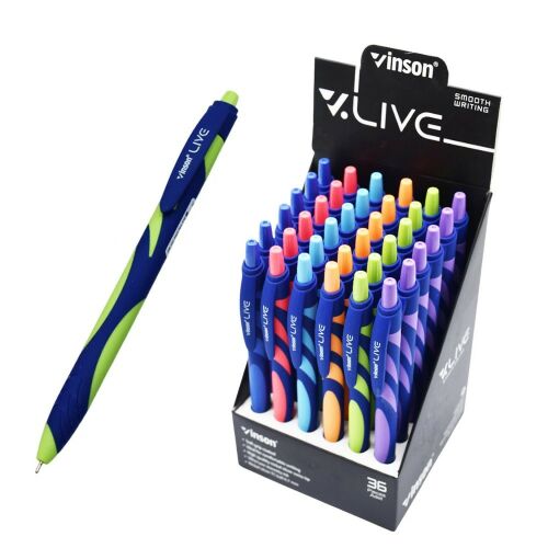 Vinson F20 Live golyóstoll a display doboz mellett, kék tinta