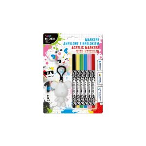 Kidea 6er-Set Acrylmarker mit Schlüsselanhänger, das Set enthält 6 Marker und einen weißen Maus-Schlüsselanhänger - Derform