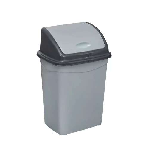 Gray 50 liter plastic trash can with a tilting lid