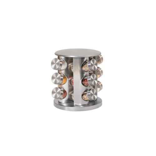 Forgatható fűszertartó állvány 12 db üveggel – Rozsdamentes acél, 22 cm inox