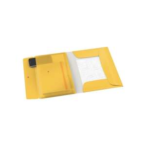 Leitz Cosy A4 gelber Gummifordner mit extra Tasche, offene Ansicht, zeigt Dokumente, Stift und Telefon - Mappen & Ordner